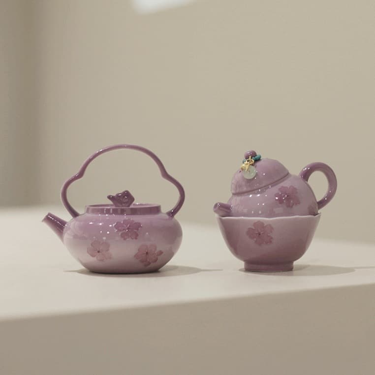 Cloudy Purple Cherry Blossom Blessing Teapot Hand-painted Teapot