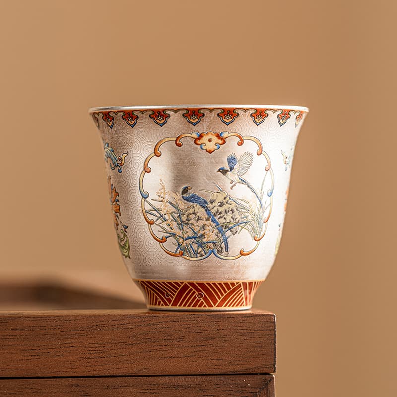 Cloisonné silver enamel teacup