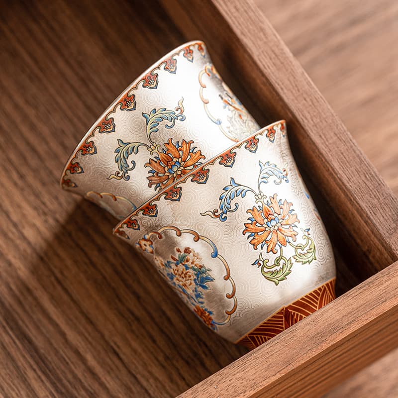 Cloisonné silver enamel teacup