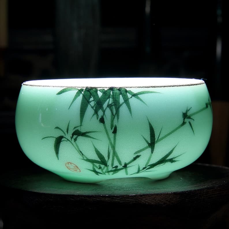 Celadon hand-painted ceramic teacup