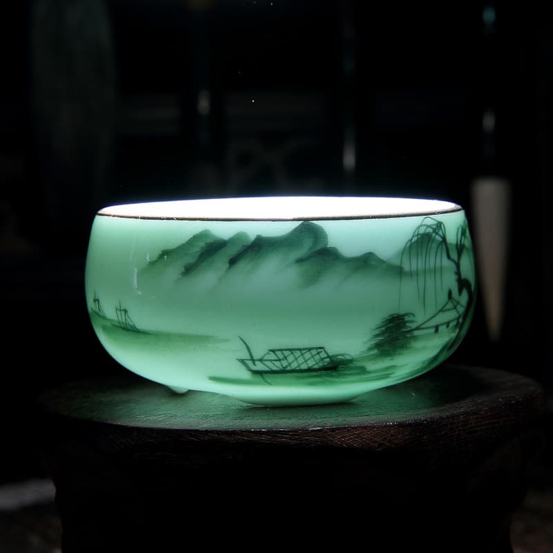 Celadon hand-painted ceramic teacup