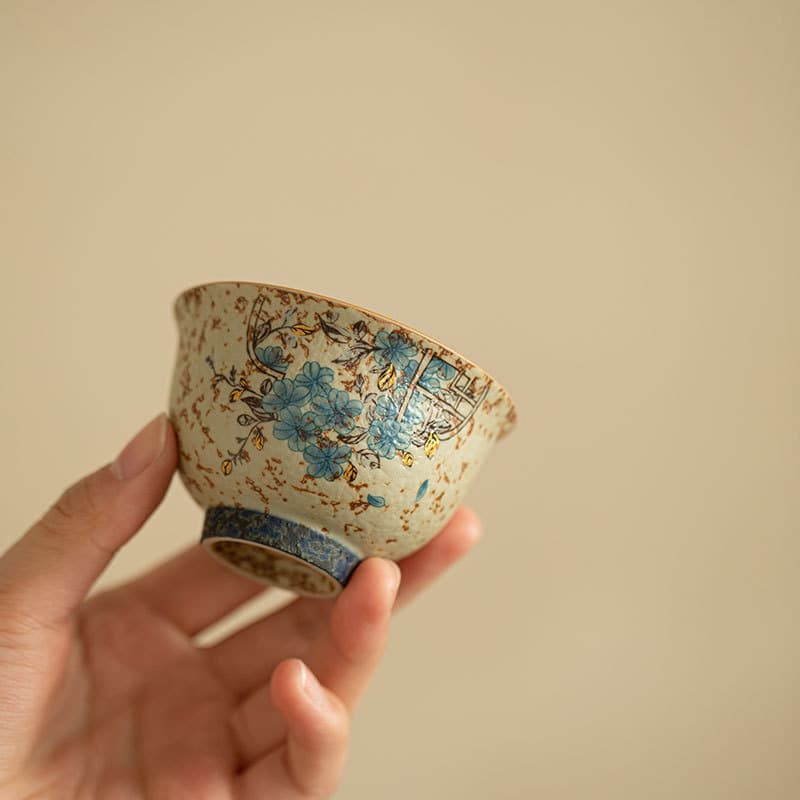 Jingdezhen blue and white antique coarse pottery teacup